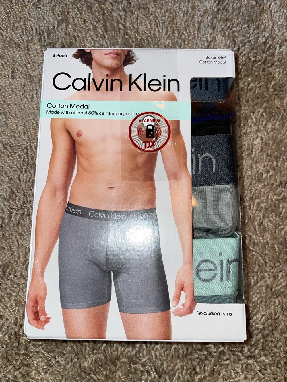 NWT Calvin Klein 3-Pack Cotton Modal Boxer Briefs in Gray, Black & Mint